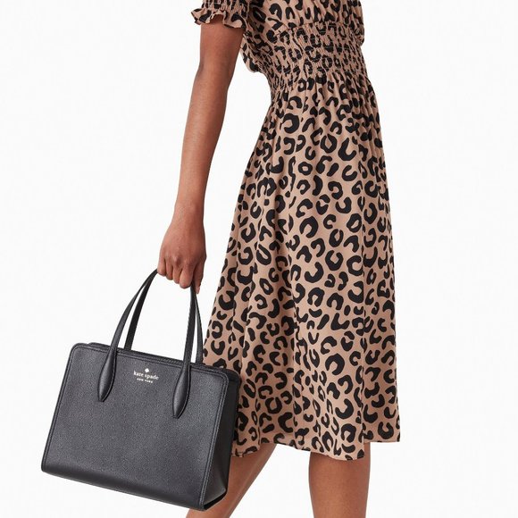 New Kate Spade Rowe Medium Top Zip Satchel in Pebble Leather Black - Picture 2 of 4